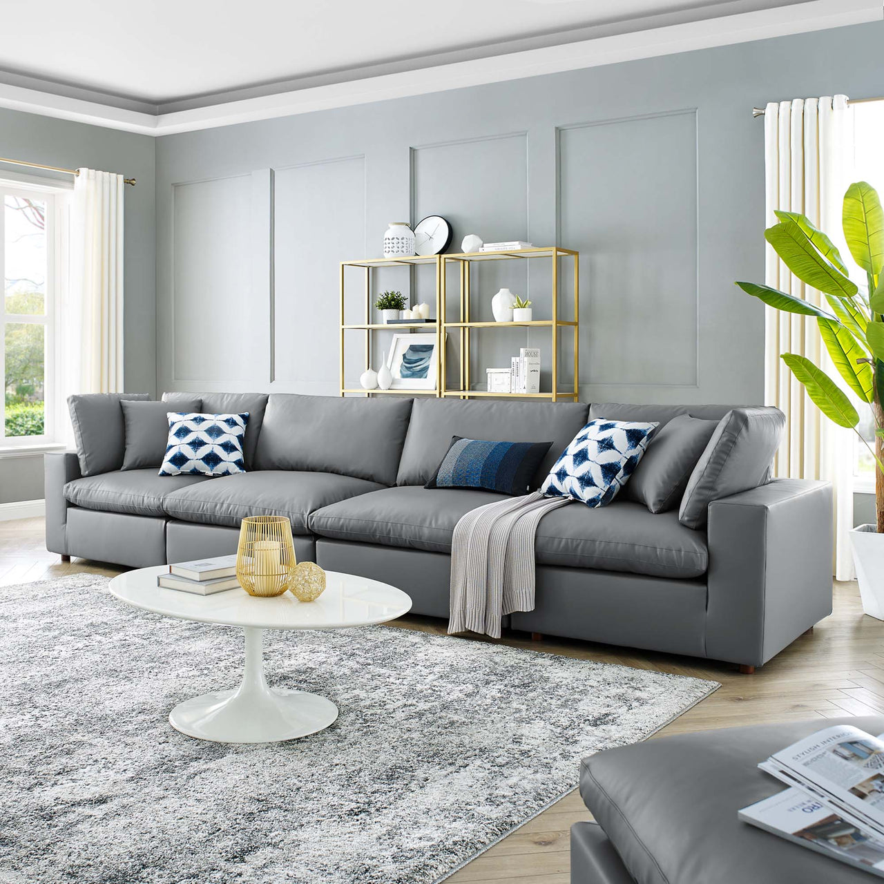 Angelic Cloudblend Eco-Leather 4-Seater Sofa Sectional, Gray