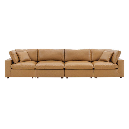 Angelic Cloudblend Eco-Leather 4-Seater Sofa Sectional, Tan
