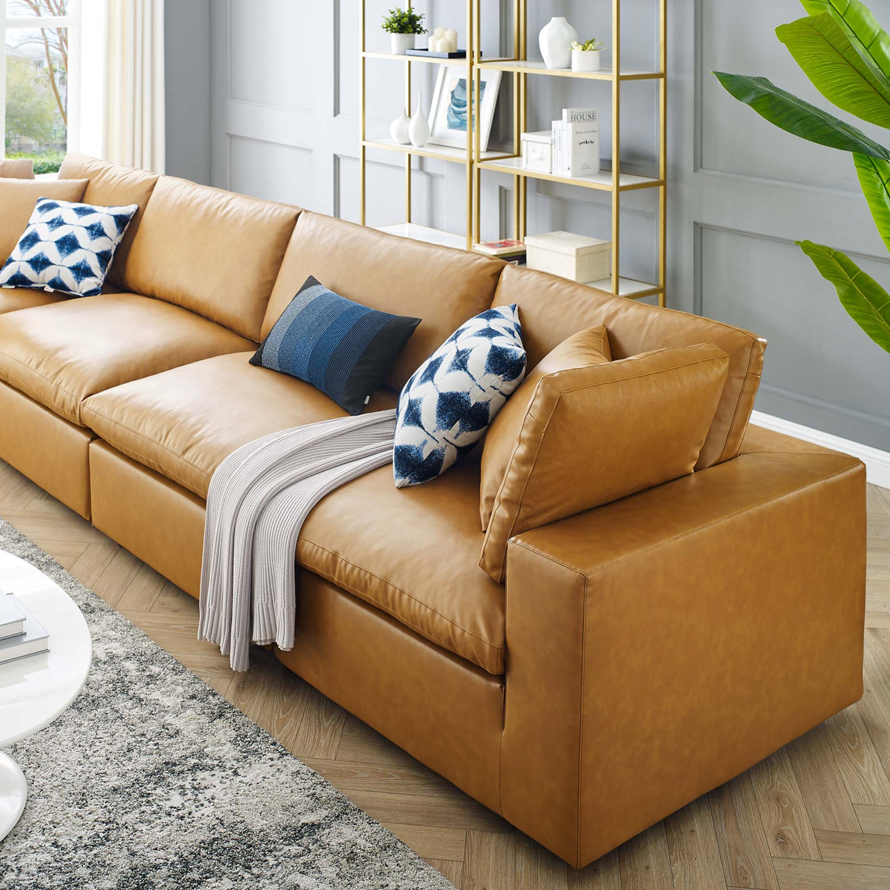 Angelic Cloudblend Eco-Leather 4-Seater Sofa Sectional, Tan