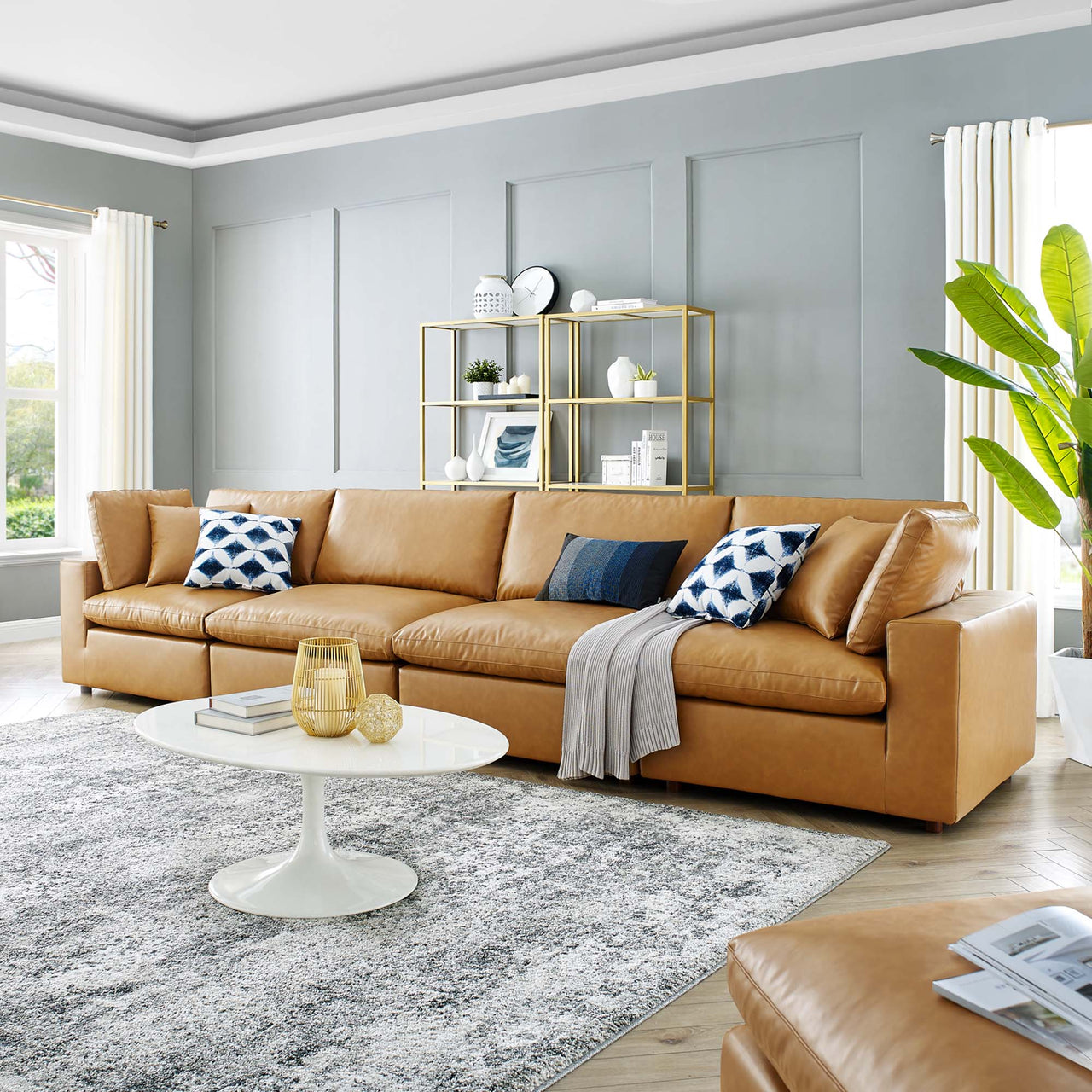 Angelic Cloudblend Eco-Leather 4-Seater Sofa Sectional, Tan
