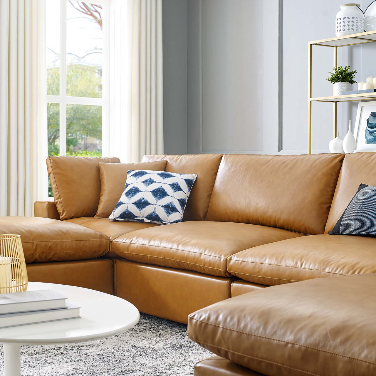 Angelic 6-Piece Cloudblend Eco-Leather Sectional, Tan
