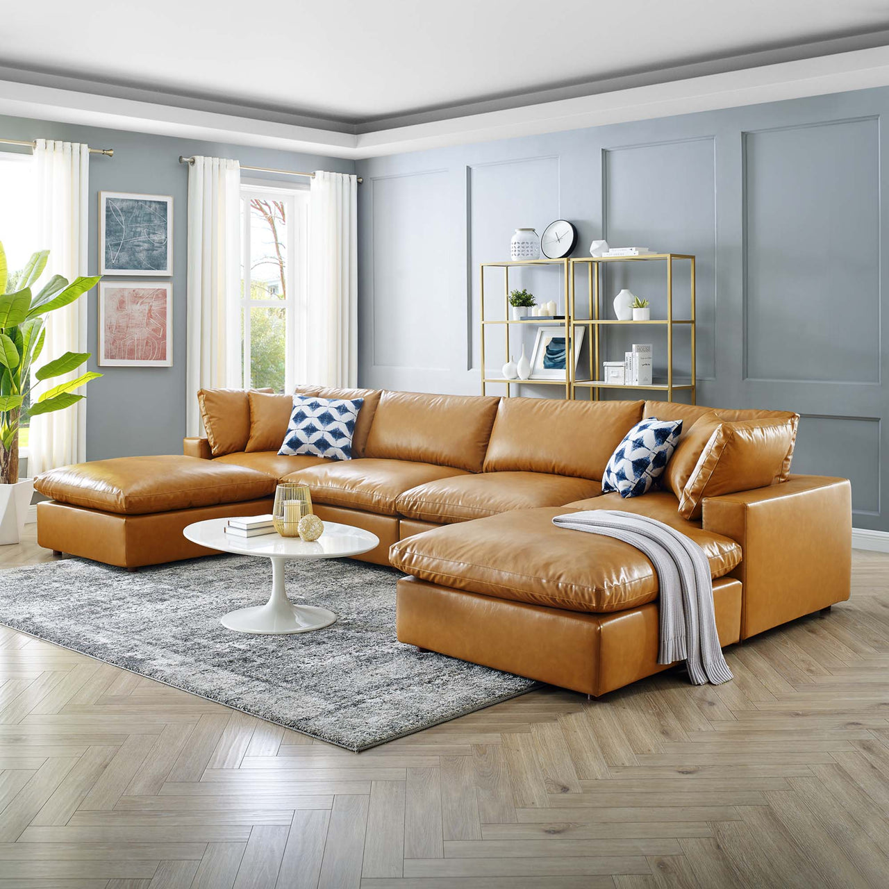 Angelic 6-Piece Cloudblend Eco-Leather Sectional, Tan