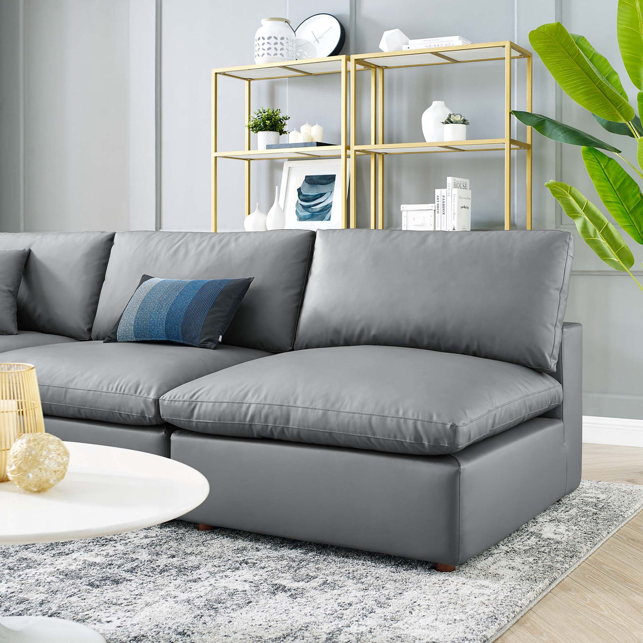 Angelic 5-Piece Cloudblend Eco-Leather Sectional, Gray