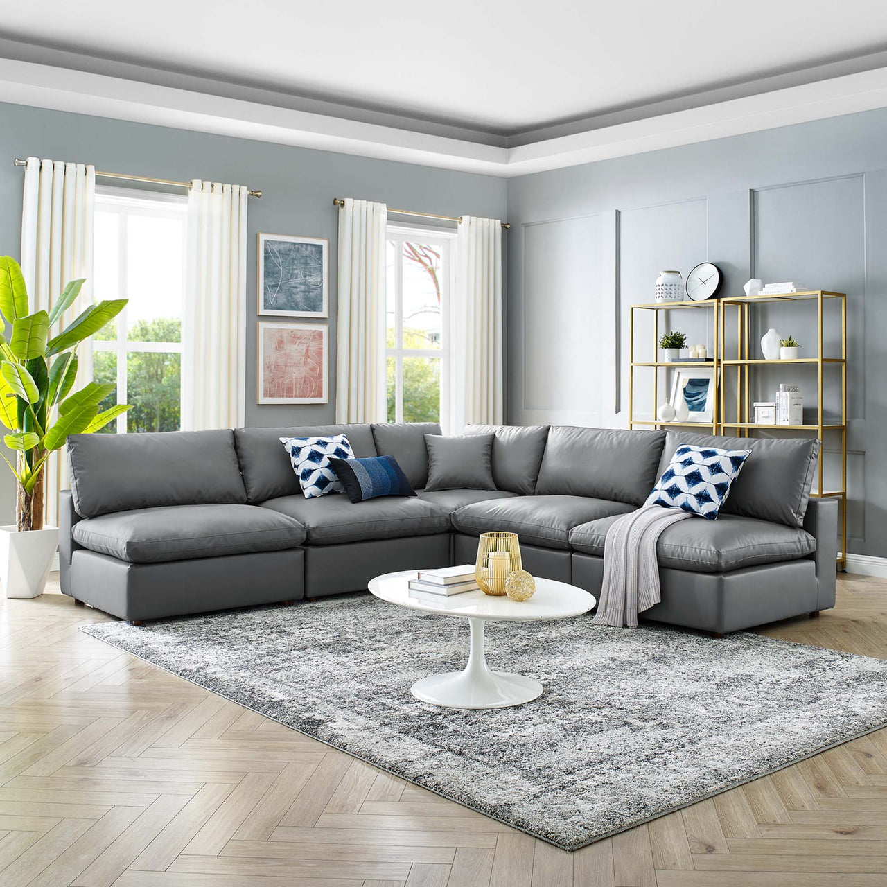 Angelic 5-Piece Cloudblend Eco-Leather Sectional, Gray