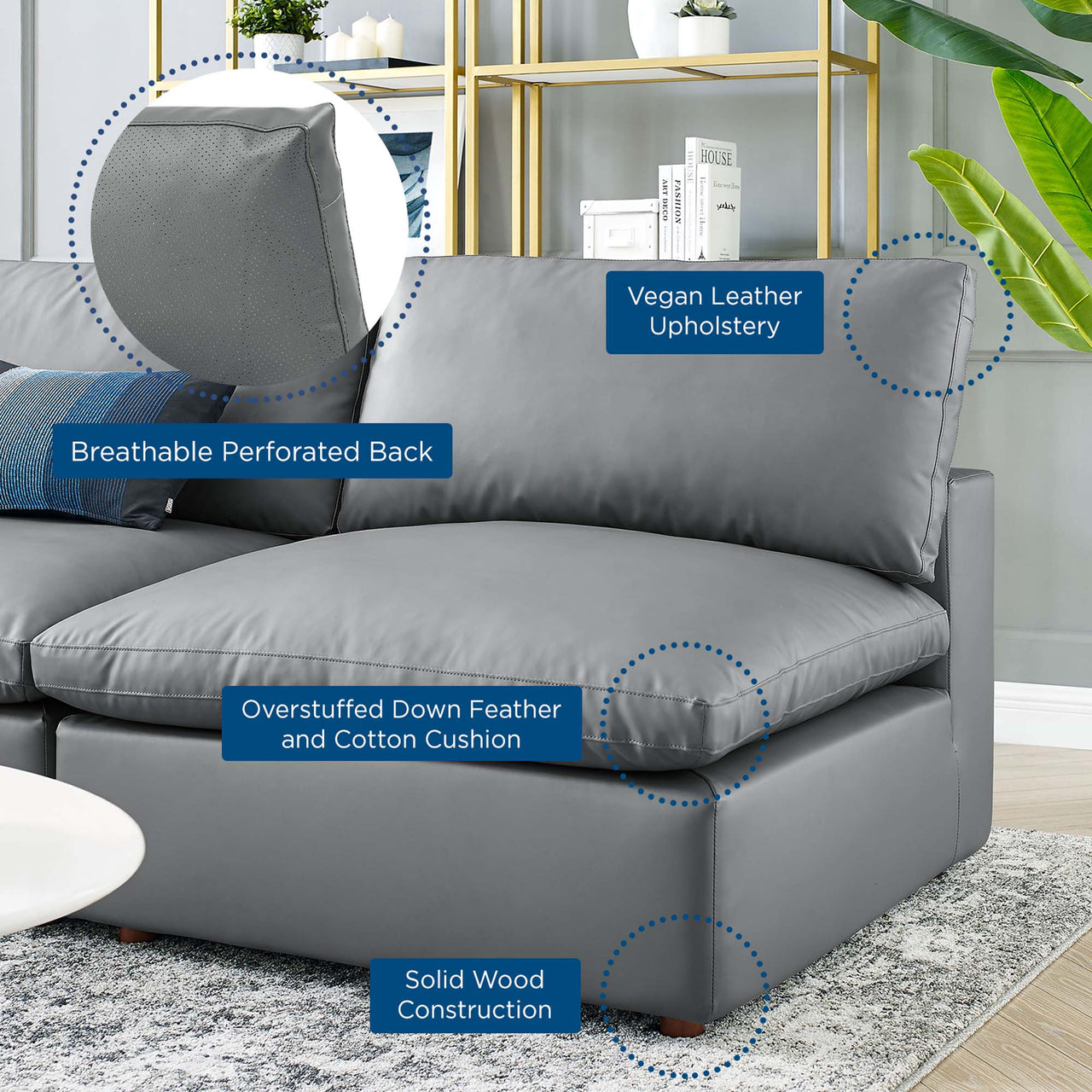 Angelic 5-Piece Cloudblend Eco-Leather Sectional, Gray