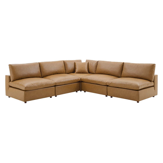 Angelic 5-Piece Cloudblend Eco-Leather Sectional, Tan
