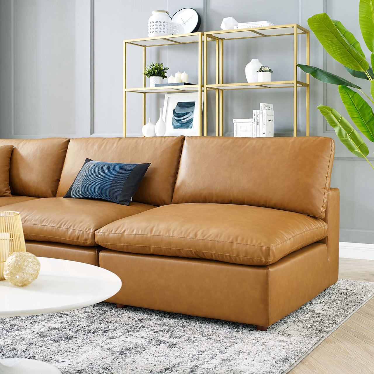 Angelic 5-Piece Cloudblend Eco-Leather Sectional, Tan