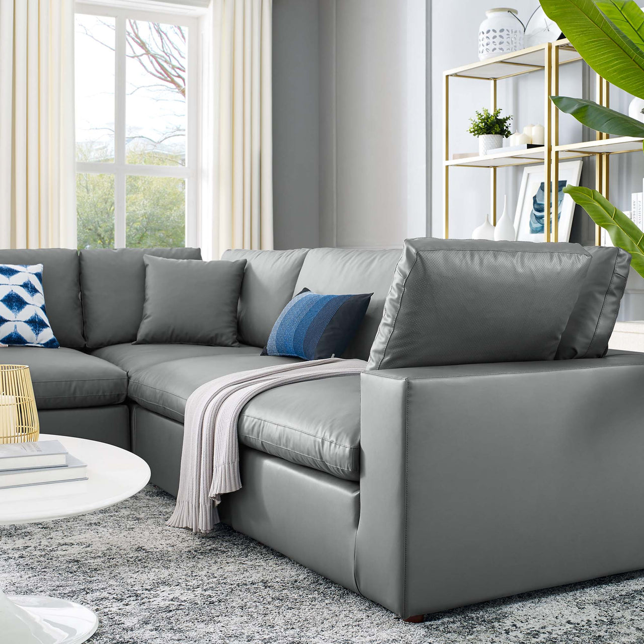 Angelic 5-Piece Cloudblend Eco-Leather Sectional, Gray