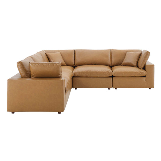 Angelic 5-Piece Cloudblend Eco-Leather Sectional, Tan