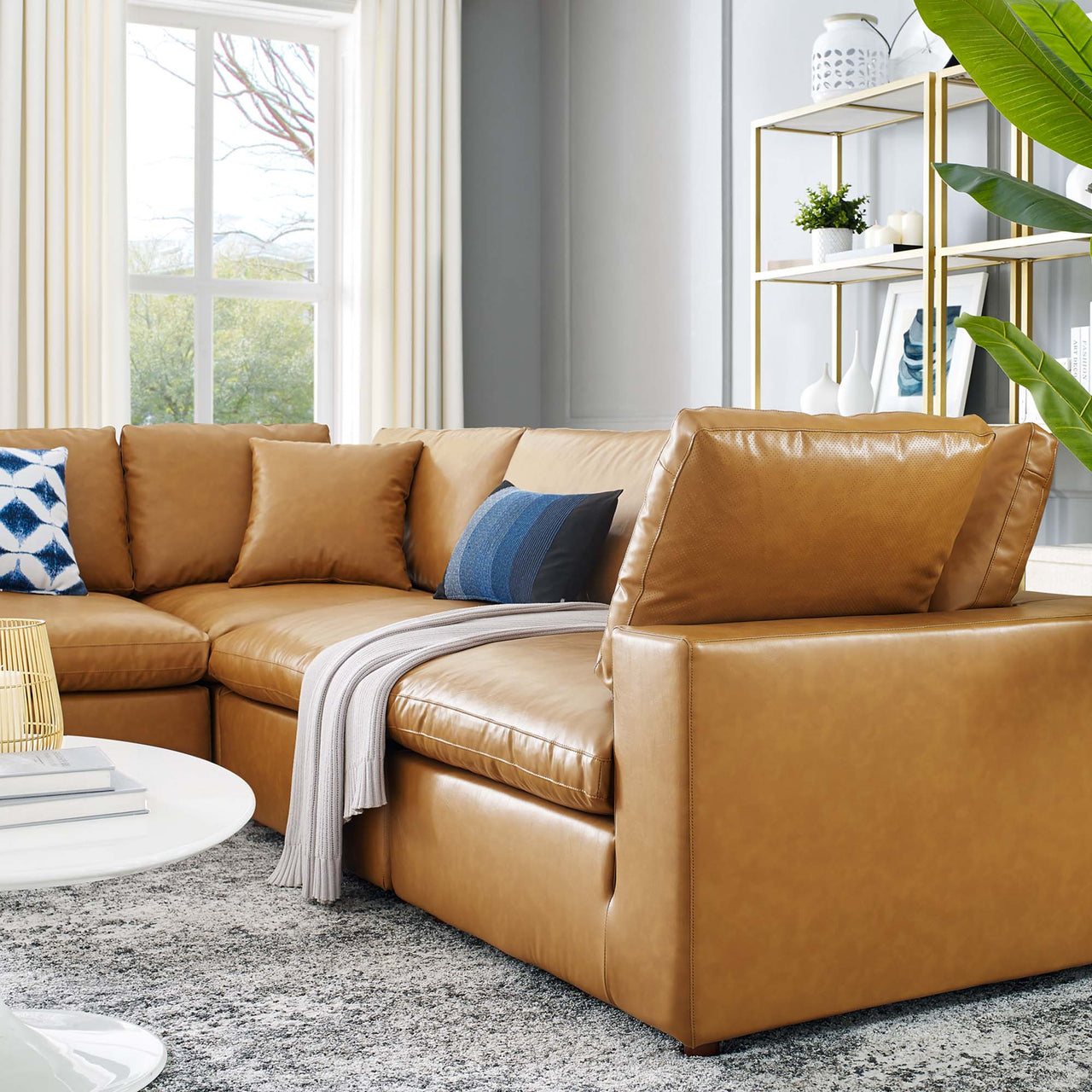 Angelic 5-Piece Cloudblend Eco-Leather Sectional, Tan