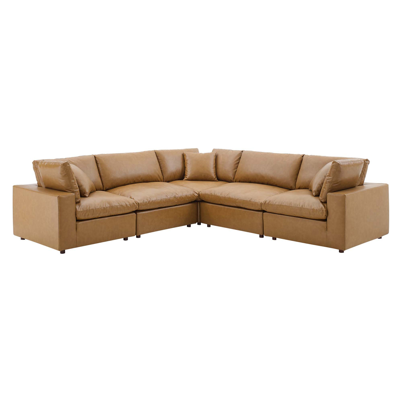 Angelic 5-Piece Cloudblend Eco-Leather Sectional, Tan