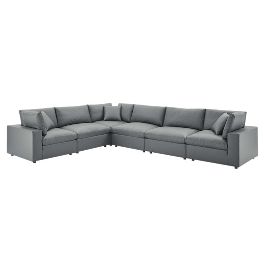 Commix 6-Piece Down Filled Overstuffed Vegan Leather Sectional, Gray