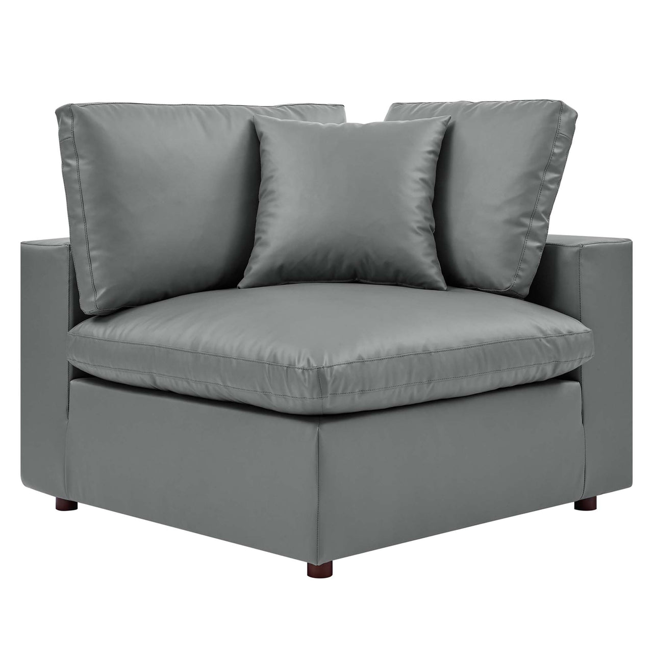 Commix 6-Piece Down Filled Overstuffed Vegan Leather Sectional, Gray
