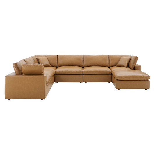 Commix 7-Piece Down Filled Overstuffed Vegan Leather Sectional, Tan