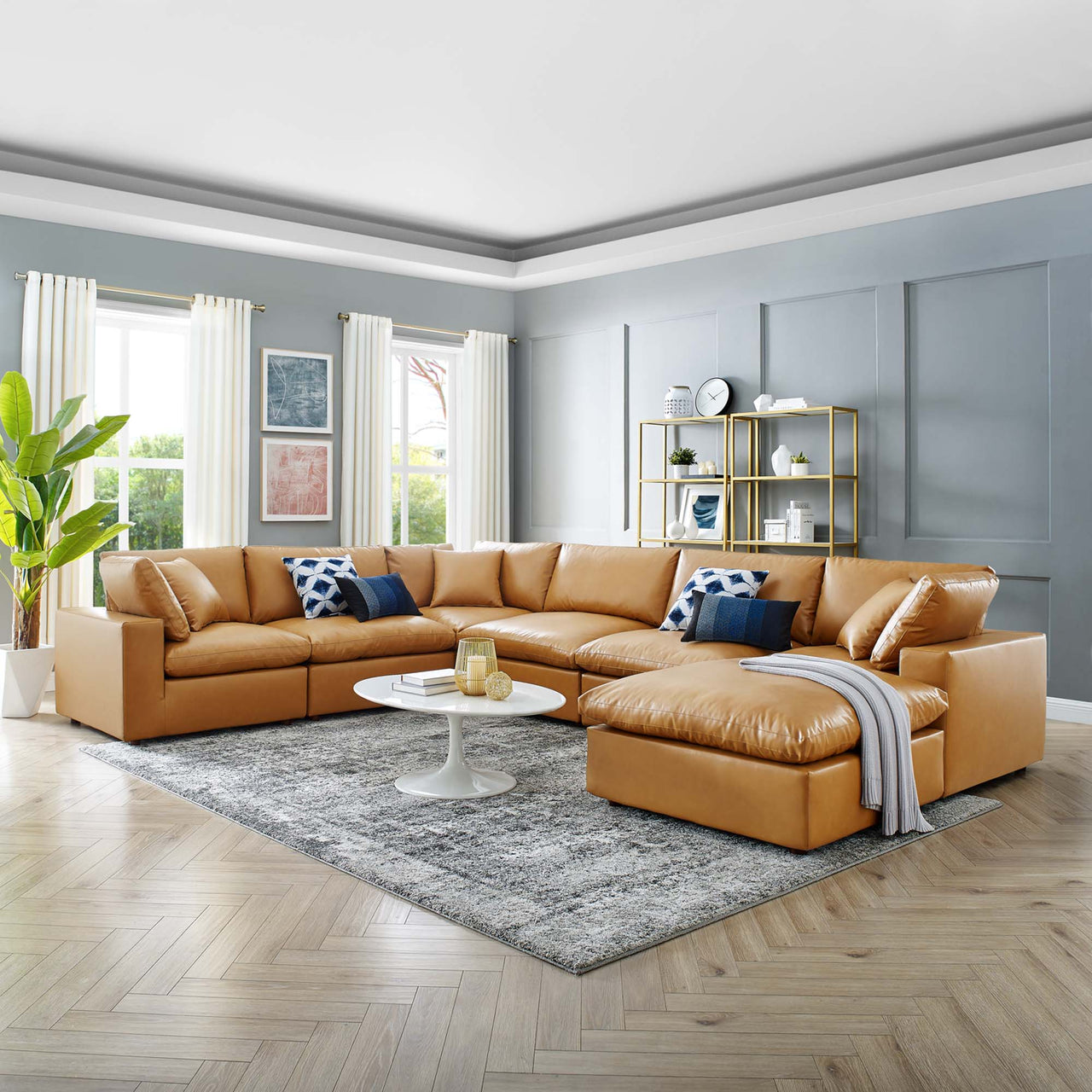Angelic 7-Piece Cloudblend Eco-Leather Sectional, Tan