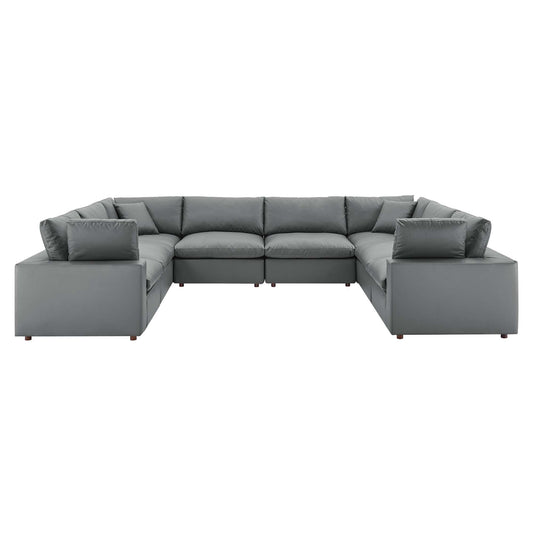 Commix 8-Piece Down Filled Overstuffed Vegan Leather Sectional, Gray