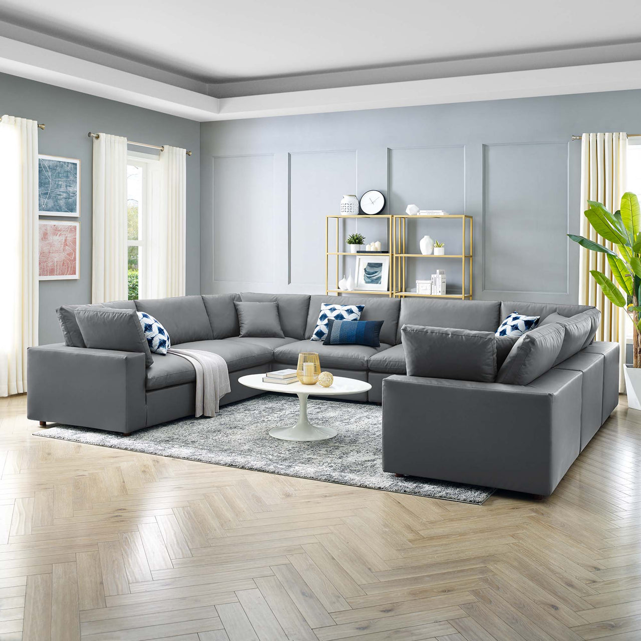 Angelic 8-Piece Cloudblend Eco-Leather Sectional, Gray