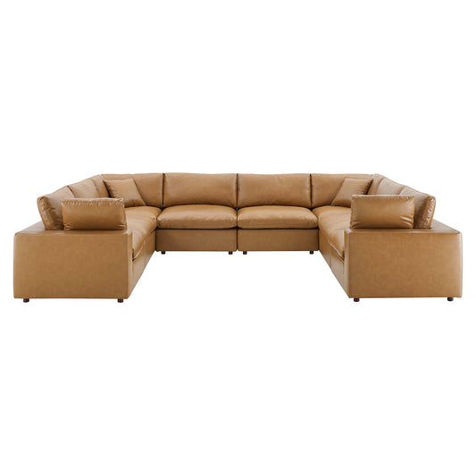 Commix 8-Piece Down Filled Overstuffed Vegan Leather Sectional, Tan