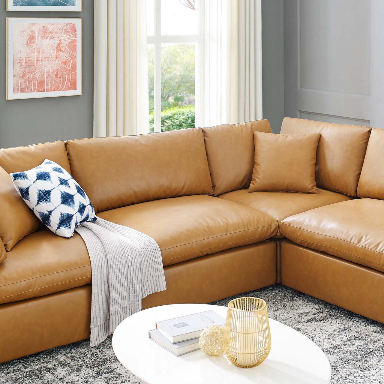 Angelic 8-Piece Cloudblend Eco-Leather Sectional, Tan