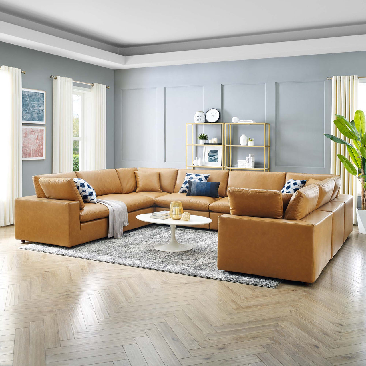 Angelic 8-Piece Cloudblend Eco-Leather Sectional, Tan
