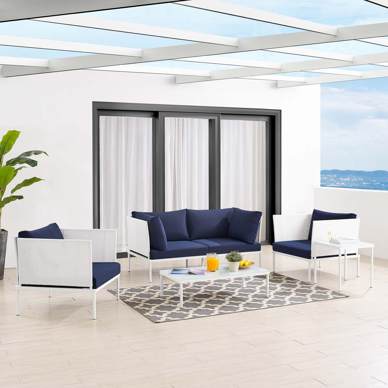 Harmonize 5-Piece Sunbrella® Alfresco Furniture Set, White & Navy