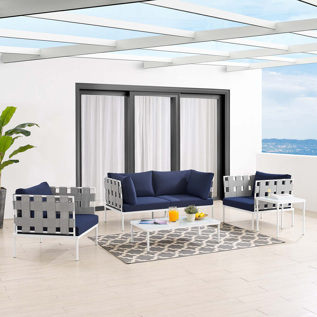 Harmonize 5-Piece Sunbrella® Alfresco Furniture Set, Gray & Navy