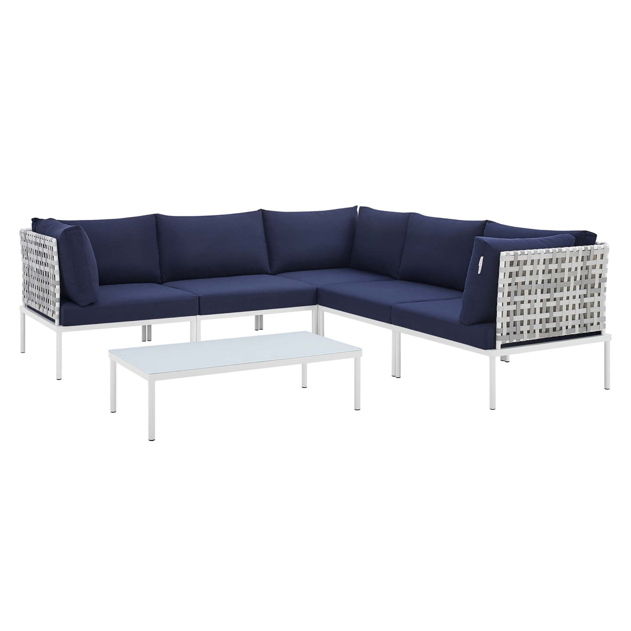 Harmonize 6-Piece Sunbrella® Basket Weave Alfresco Sectional Sofa Set, Taupe & Navy