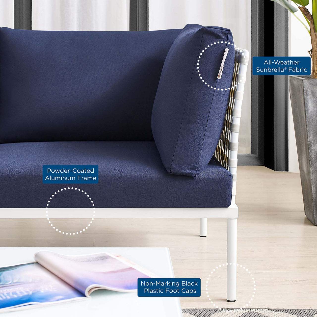 Harmonize 6-Piece Sunbrella® Basket Weave Alfresco Sectional Sofa Set, Taupe & Navy