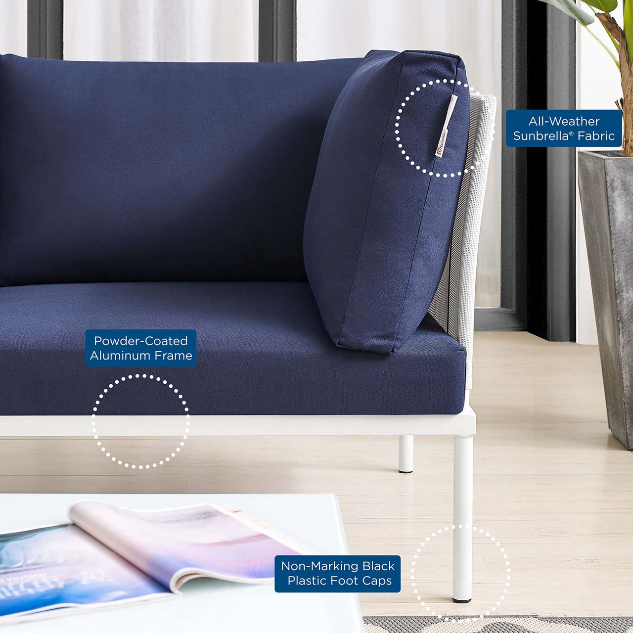 Harmonize 6-Piece Sunbrella® Alfresco Sectional Sofa Set, White & Navy