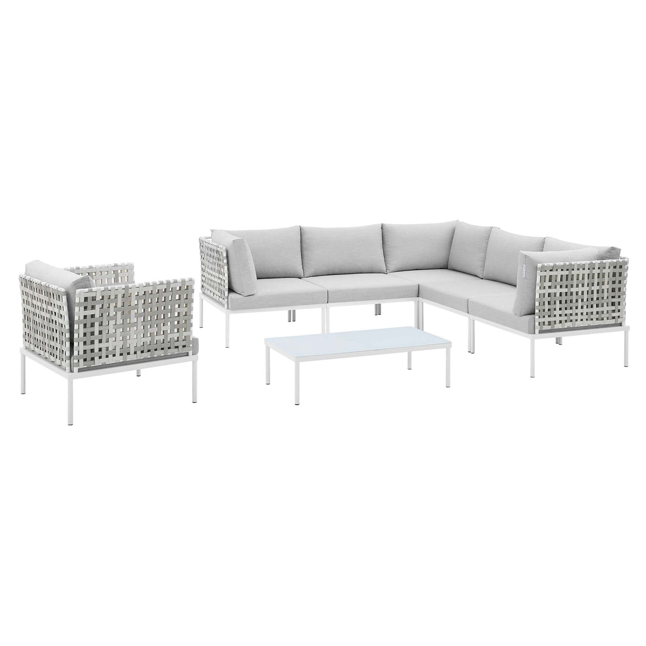 Harmonize 7-Piece Sunbrella® Basket Weave Alfresco Sectional Sofa Set, Taupe & Gray