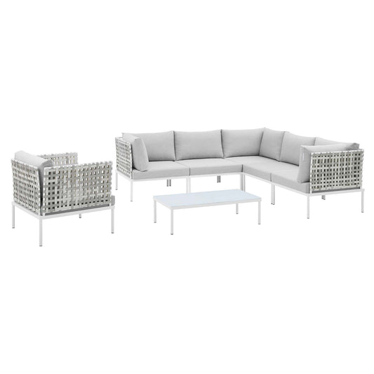 Harmonize 7-Piece Sunbrella® Basket Weave Alfresco Sectional Sofa Set, Taupe & Gray