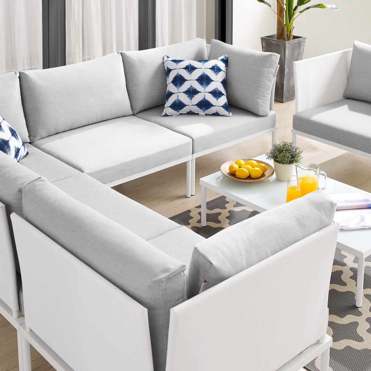 Harmonize 7-Piece Sunbrella® Alfresco Sectional Sofa Set, White & Gray