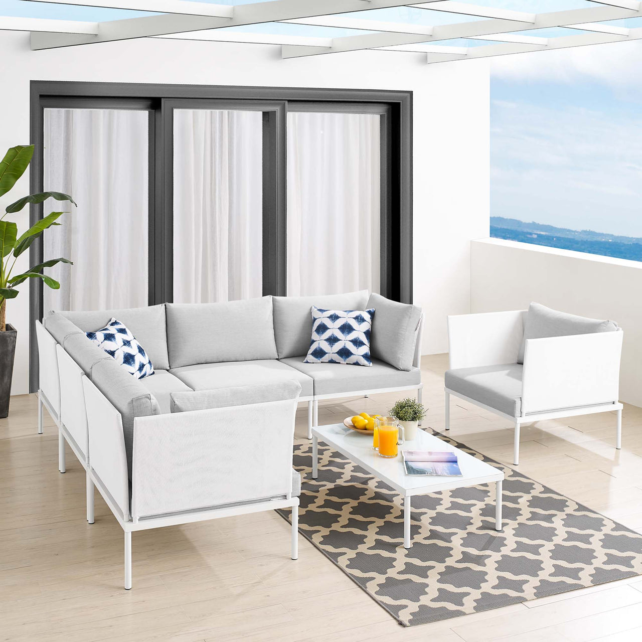 Harmonize 7-Piece Sunbrella® Alfresco Sectional Sofa Set, White & Gray