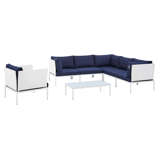 Harmonize 7-Piece Sunbrella® Alfresco Sectional Sofa Set, White & Navy