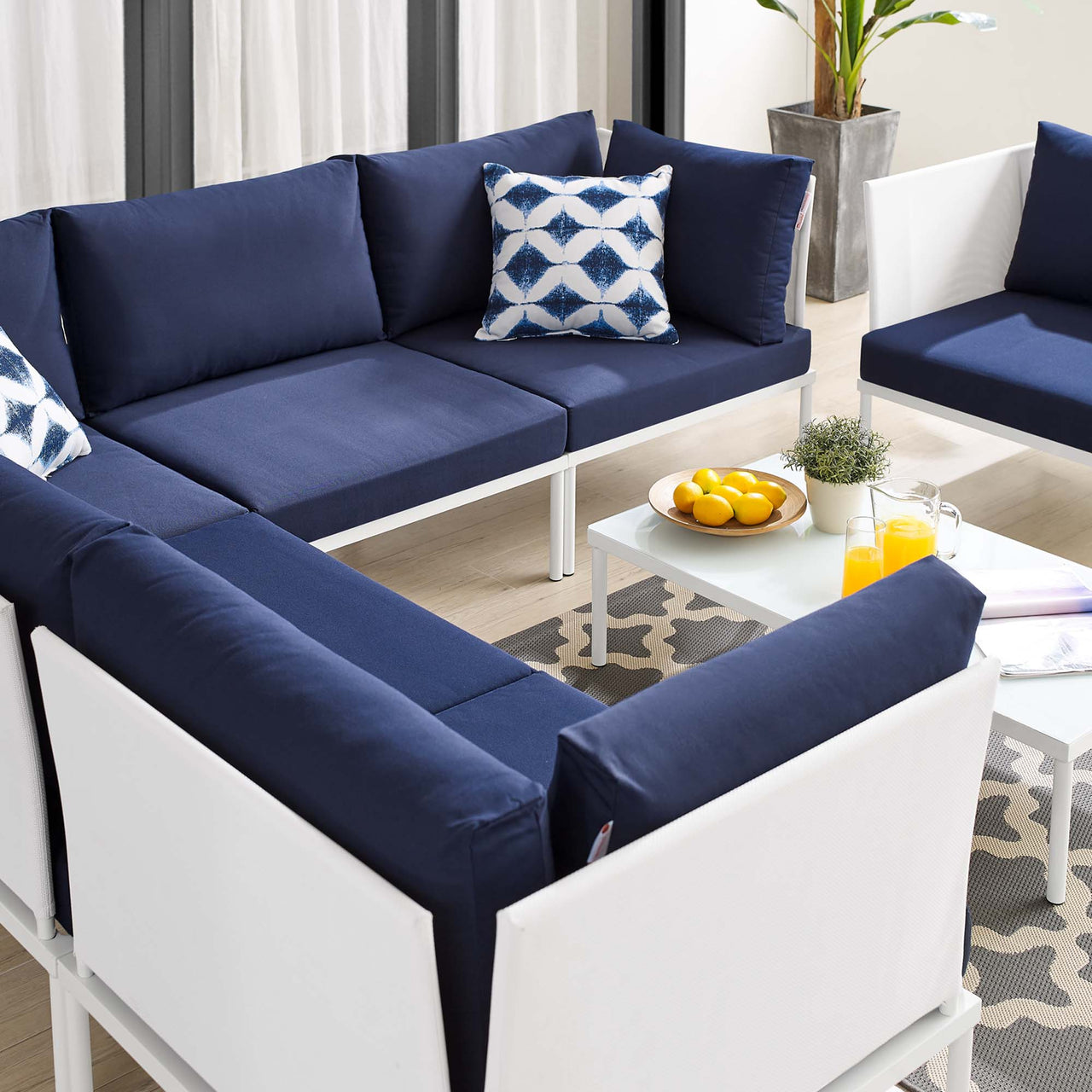Harmonize 7-Piece Sunbrella® Alfresco Sectional Sofa Set, White & Navy