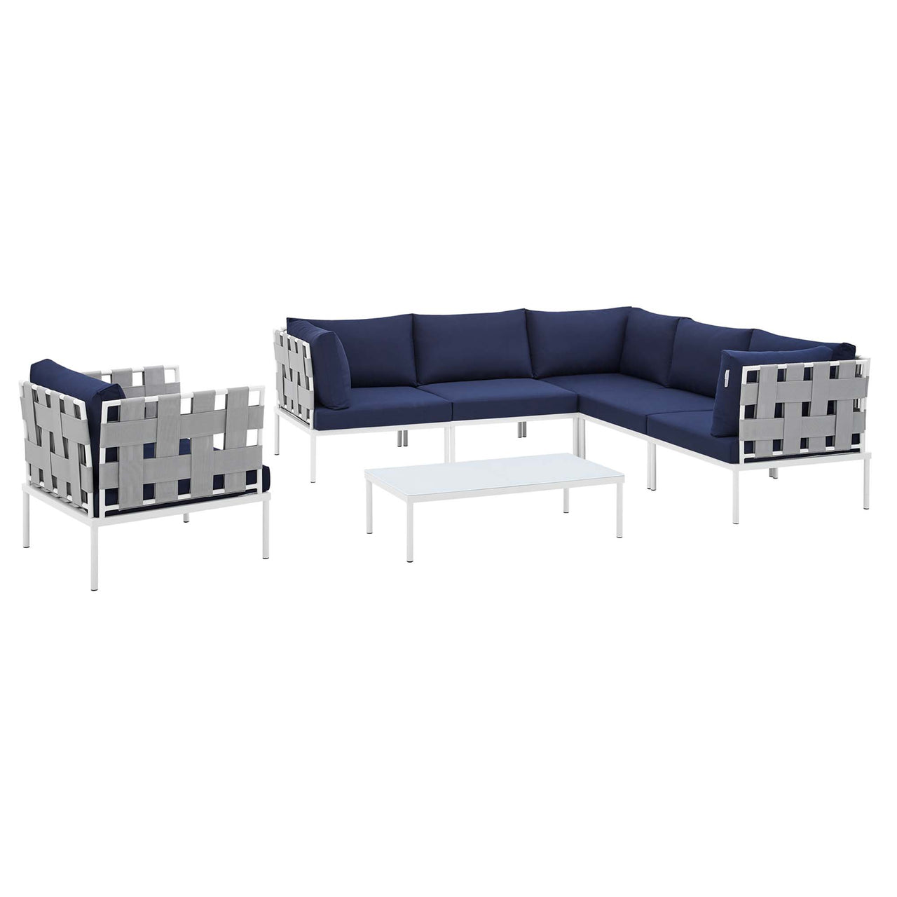 Harmonize 7-Piece Sunbrella® Alfresco Sectional Sofa Set, Gray & Navy