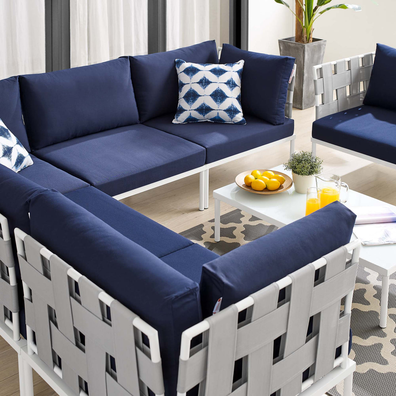 Harmonize 7-Piece Sunbrella® Alfresco Sectional Sofa Set, Gray & Navy