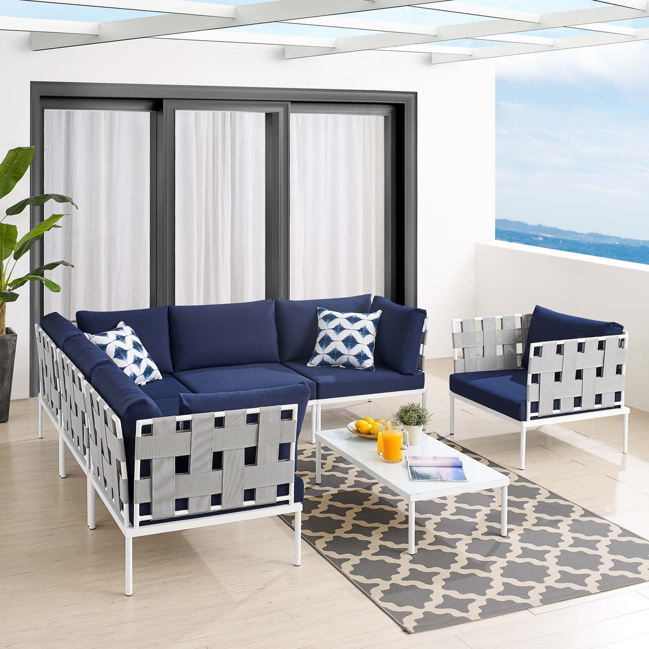 Harmonize 7-Piece Sunbrella® Alfresco Sectional Sofa Set, Gray & Navy