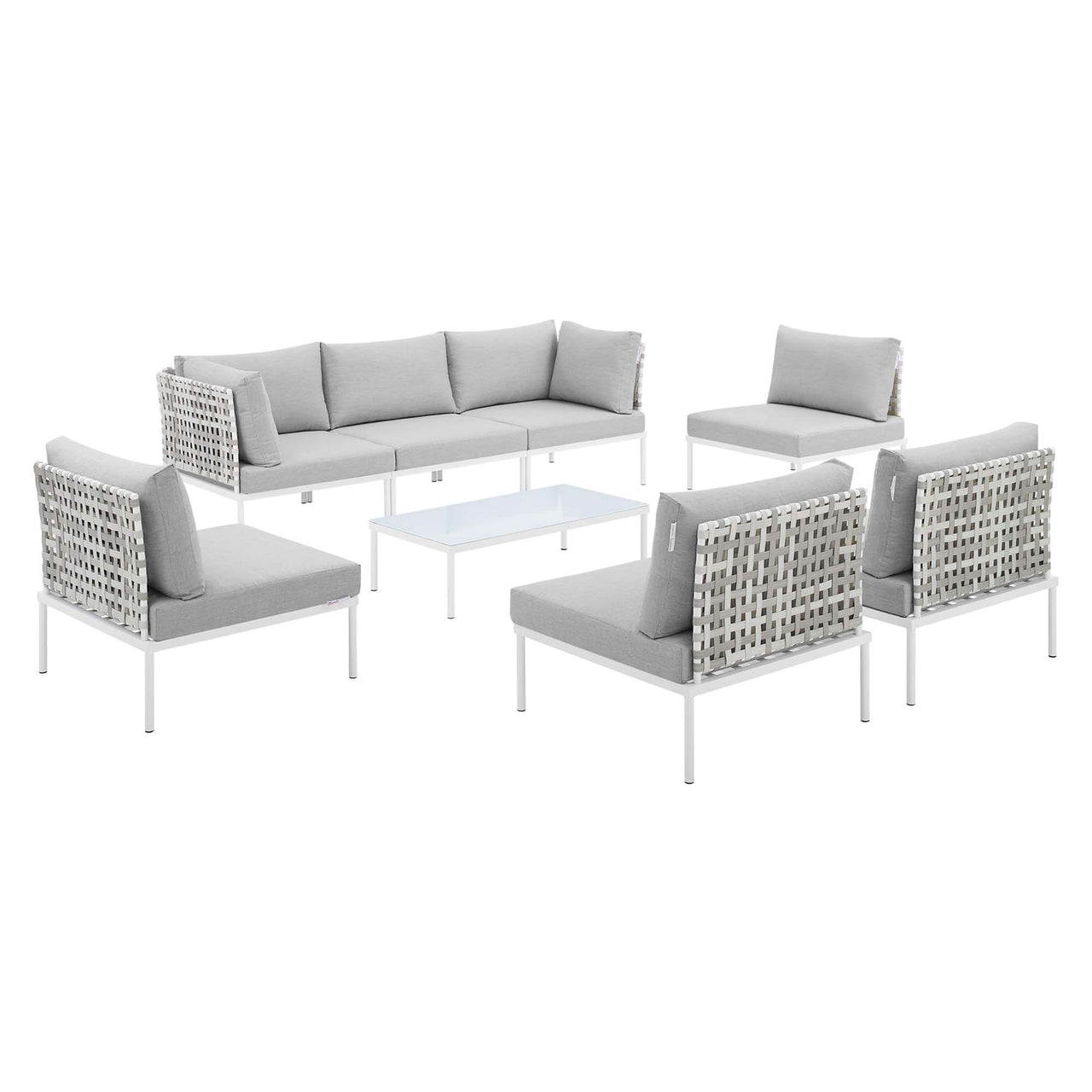 Harmonize 8-Piece Sunbrella® Basket Weave Alfresco Sectional Sofa Set, Taupe & Gray