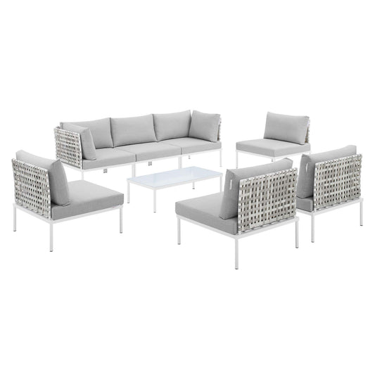 Harmonize 8-Piece Sunbrella® Basket Weave Alfresco Sectional Sofa Set, Taupe & Gray