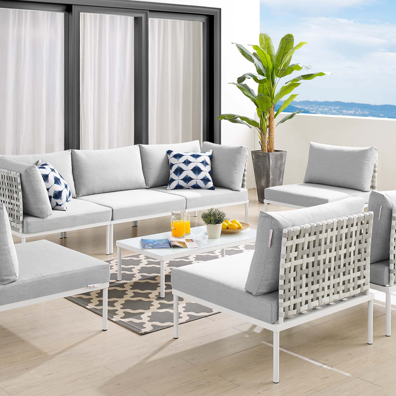 Harmonize 8-Piece Sunbrella® Basket Weave Alfresco Sectional Sofa Set, Taupe & Gray