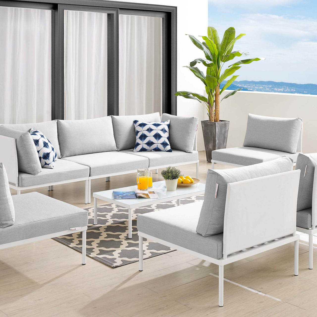 Harmonize 8-Piece Sunbrella® Alfresco Sectional Sofa Set, White & Gray