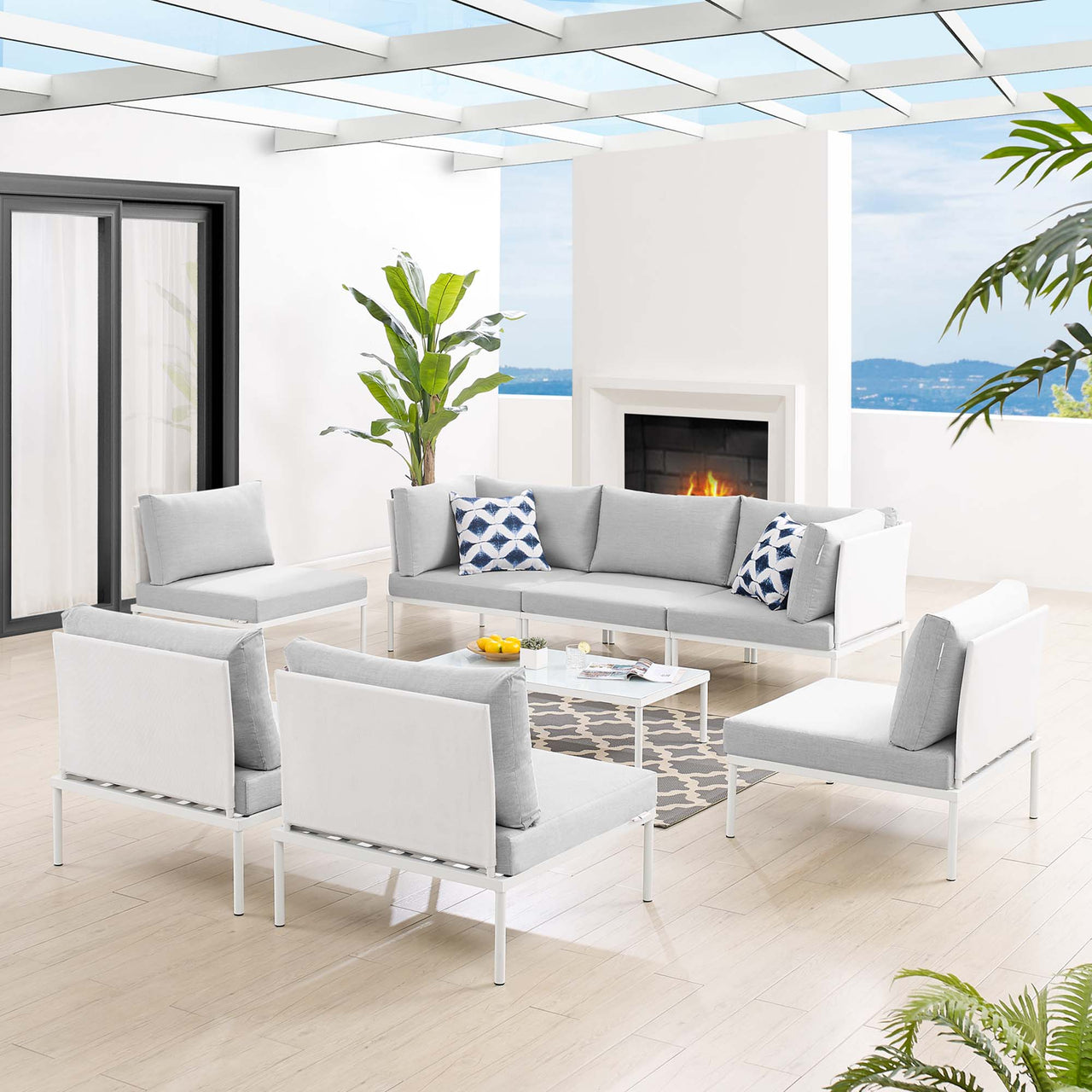 Harmonize 8-Piece Sunbrella® Alfresco Sectional Sofa Set, White & Gray