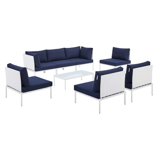 Harmonize 8-Piece Sunbrella® Alfresco Sectional Sofa Set, White & Navy