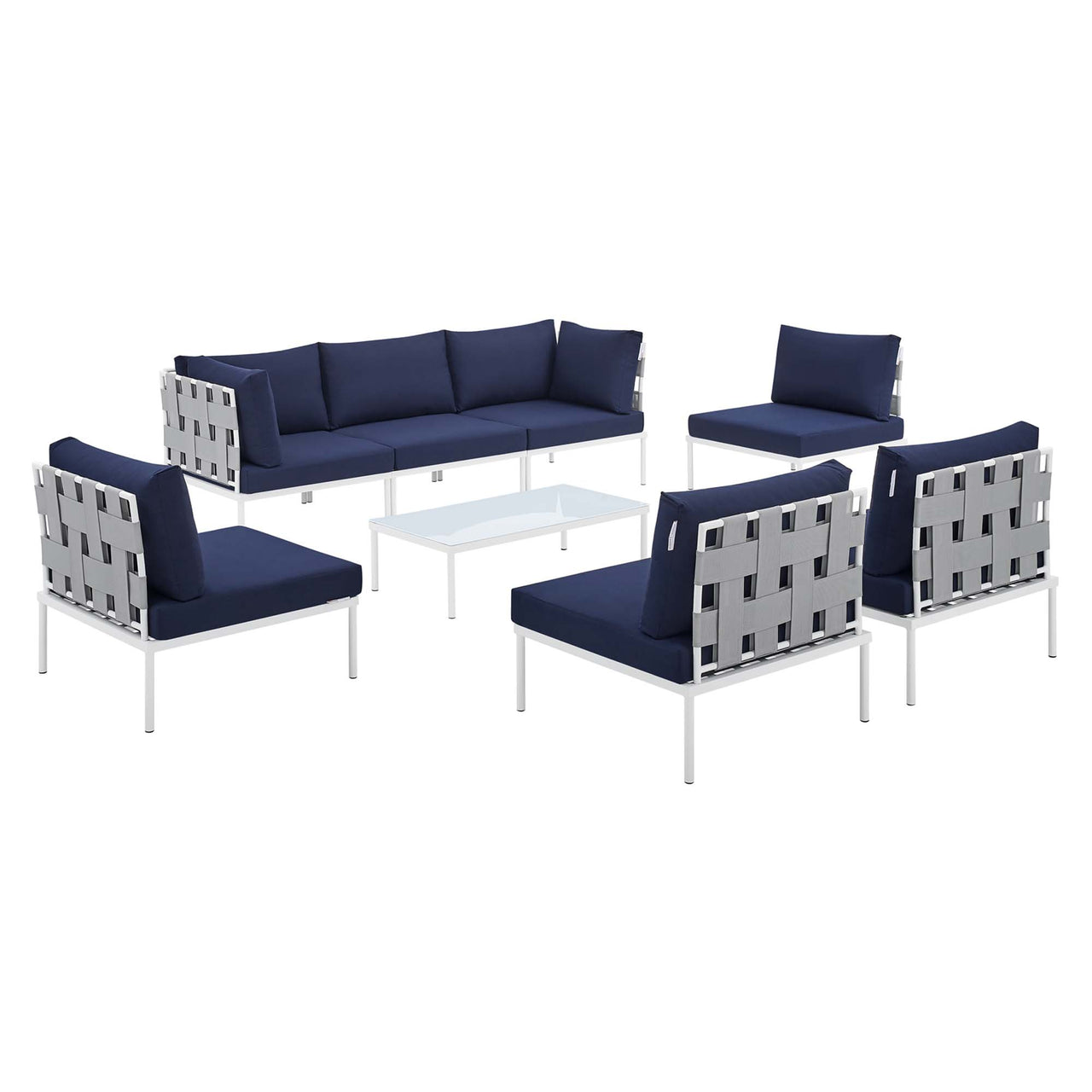 Harmonize 8-Piece Sunbrella® Alfresco All Mesh Sectional Sofa Set, Gray & Navy