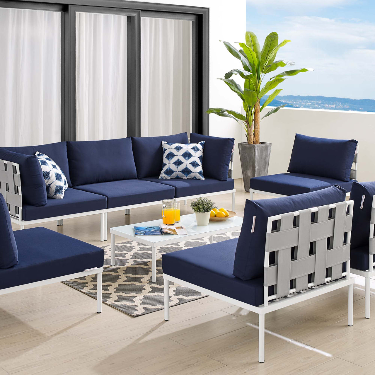 Harmonize 8-Piece Sunbrella® Alfresco All Mesh Sectional Sofa Set, Gray & Navy