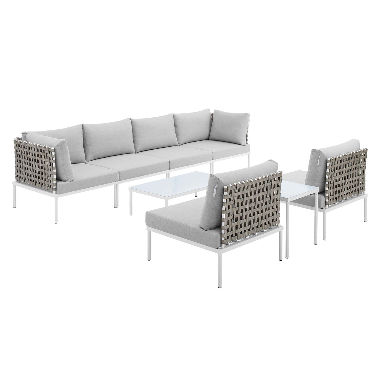 Harmonize 8-Piece Sunbrella® Basket Weave Alfresco Sectional Sofa Set, Taupe & Gray
