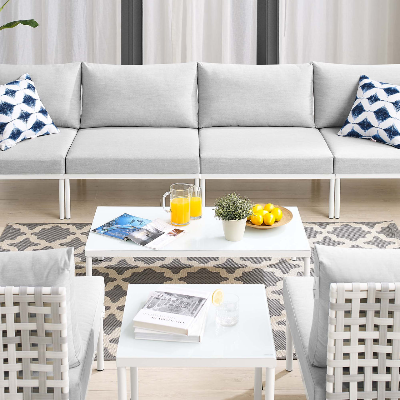 Harmonize 8-Piece Sunbrella® Basket Weave Alfresco Sectional Sofa Set, Taupe & Gray