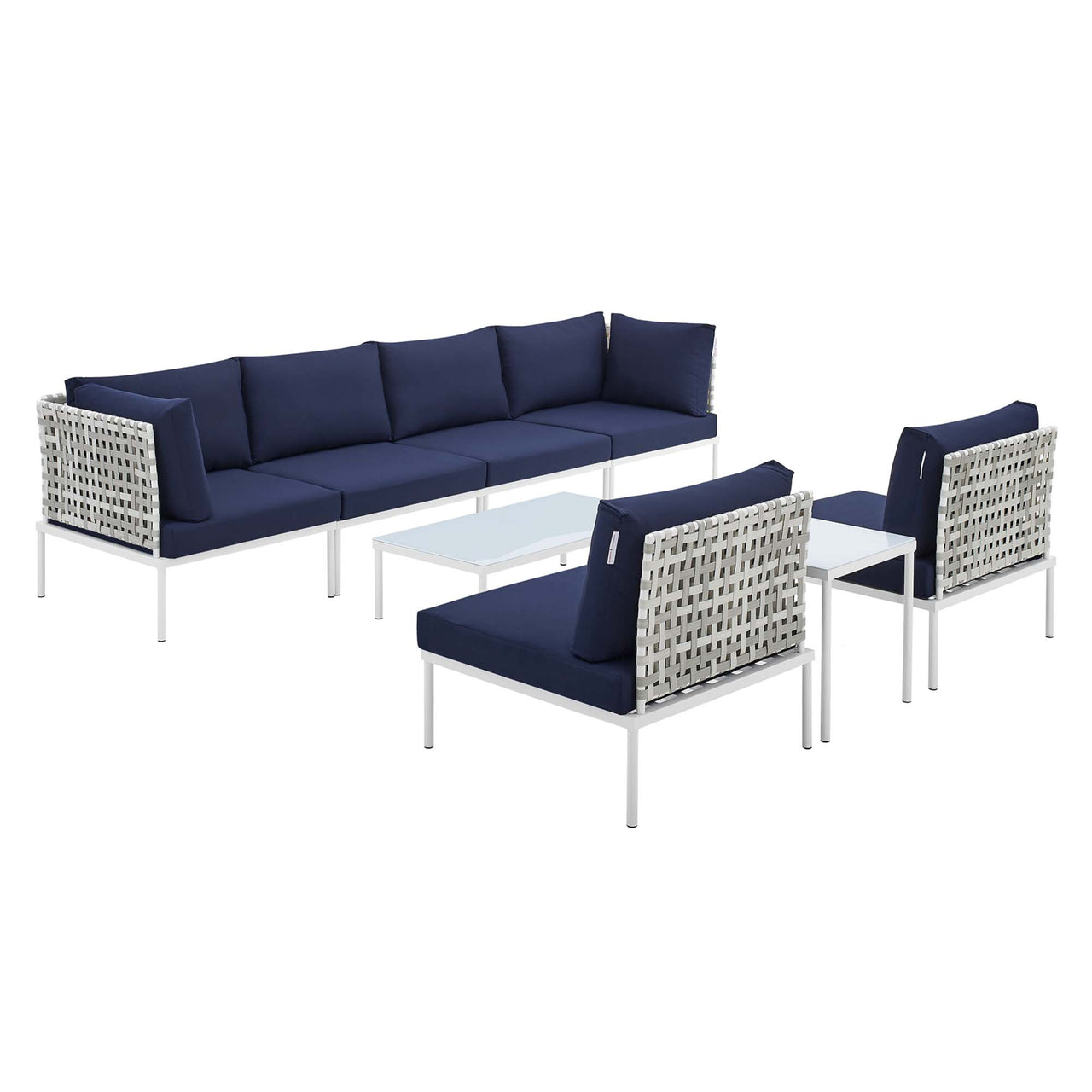 Harmonize 8-Piece Sunbrella® Basket Weave Alfresco Sectional Sofa Set, Taupe & Navy