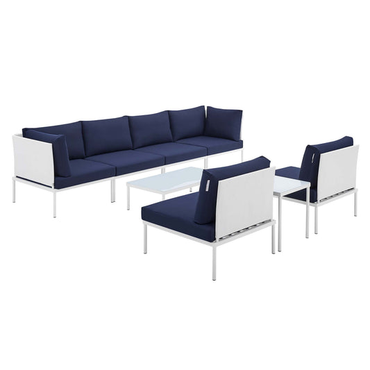 Harmonize 8-Piece Sunbrella® Alfresco Sectional Sofa Set, White & Navy